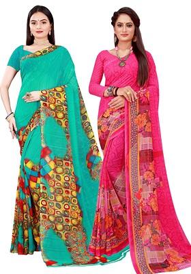Magenta Embroidered Georgette Saree Set
