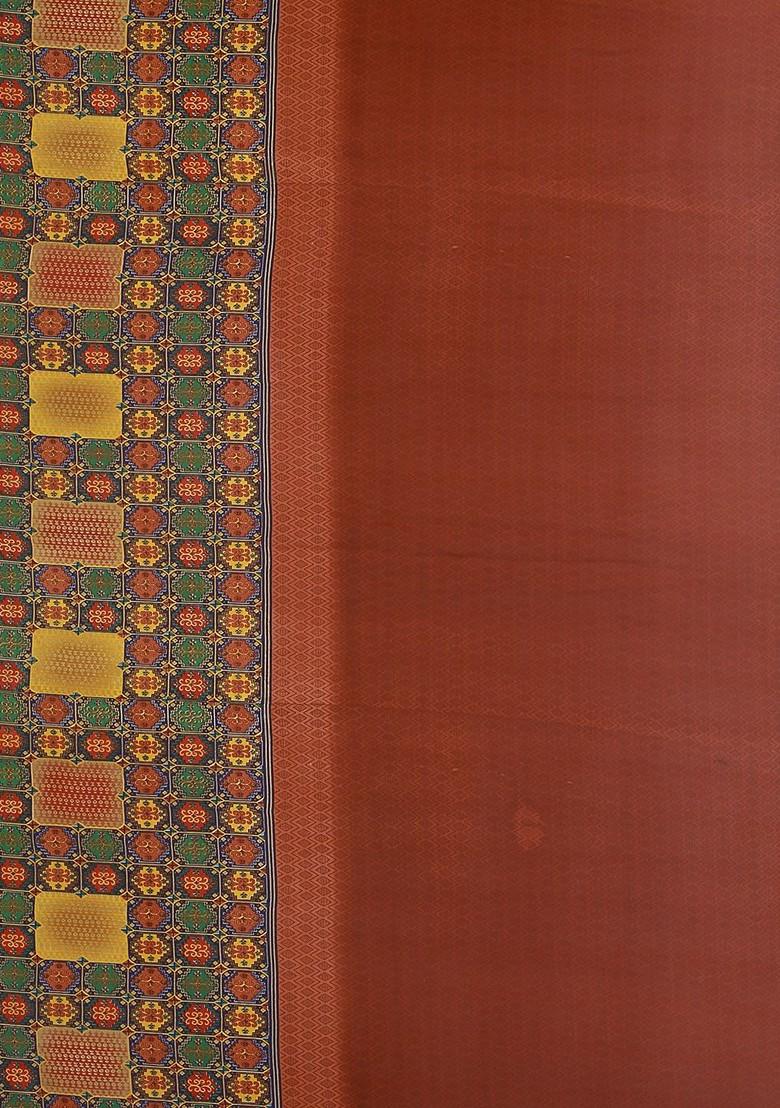 Brown Floral Georgette Saree Set (Set Of 2)