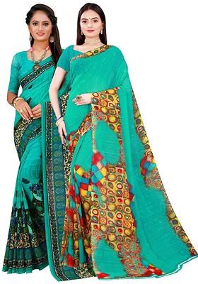Green Embroidered Georgette Saree Set
