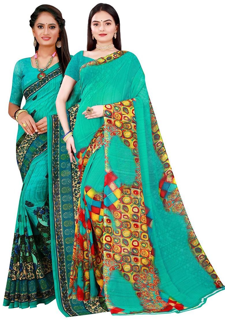 Green Embroidered Georgette Saree Set