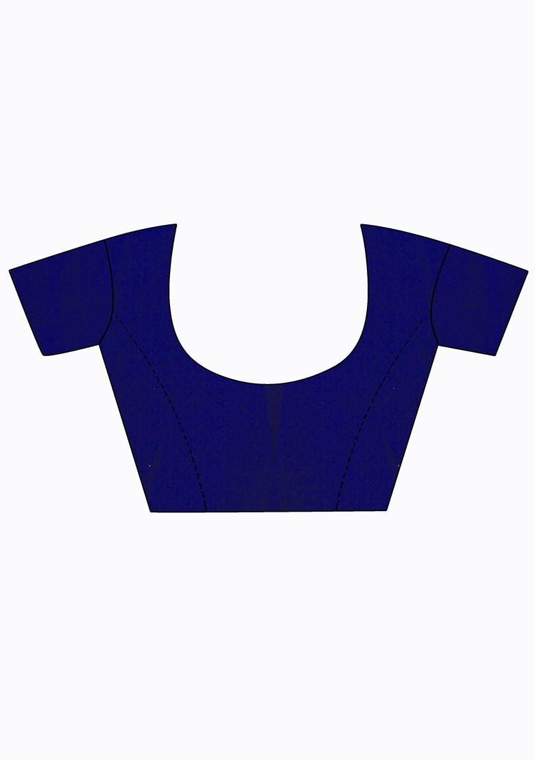 Navy Blue Embroidered Georgette Saree Set (Set Of 2)