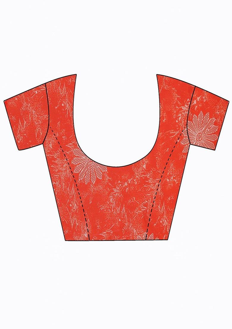 Red Embroidered Georgette Saree Set (Set Of 2)