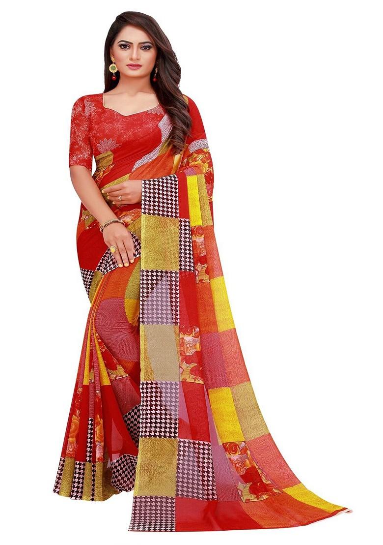 Brown Embroidered Georgette Saree Set