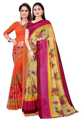 Orange Floral Georgette Saree Set