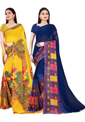 Navy Blue Embroidered Georgette Saree Set