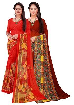 Multi Embroidered Georgette Saree Set (Set of 2)
