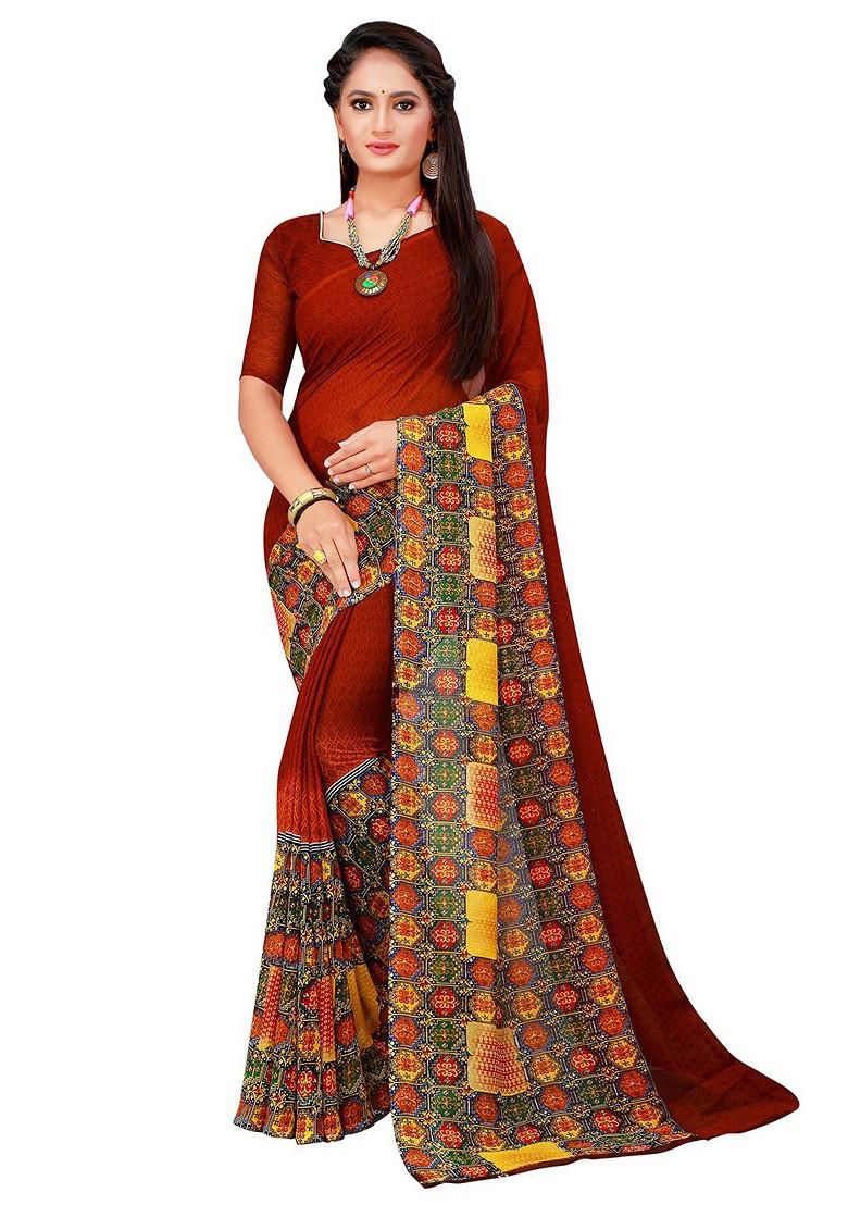 Red Embroidered Georgette Saree Set