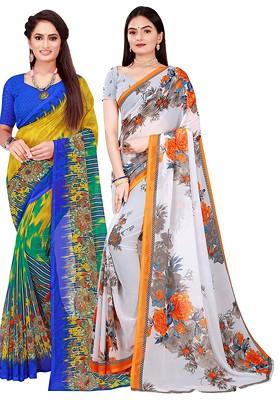 White Floral Georgette Saree Set