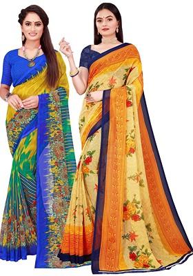 Beige Embroidered Georgette Saree Set