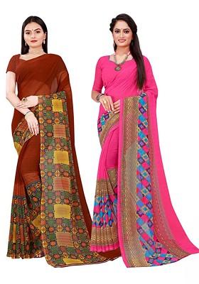 Maroon Embroidered Georgette Saree Set (Set Of 2)