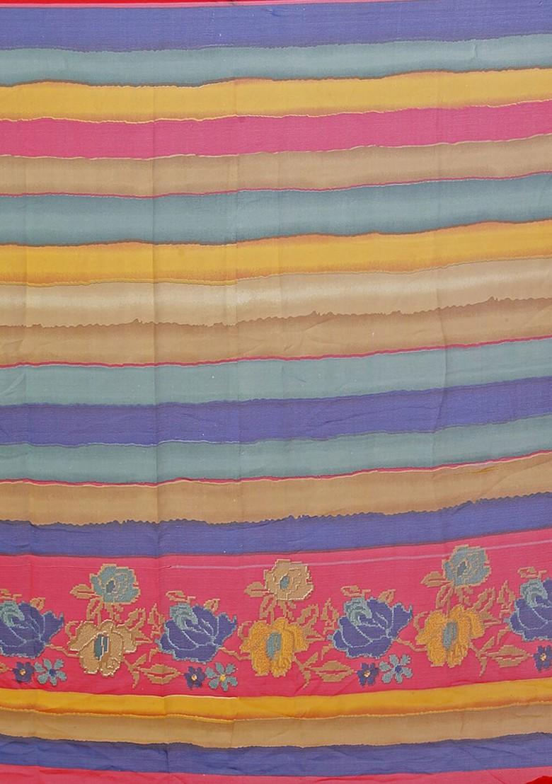 Turquoise Blue Floral Georgette Saree Set (Set Of 2)