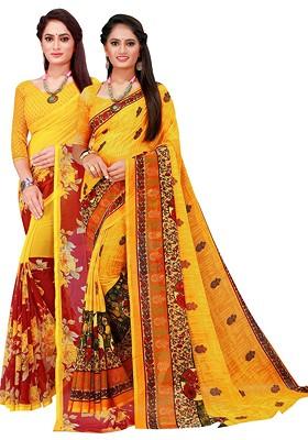 Maroon Embroidered Poly Blend Saree Set