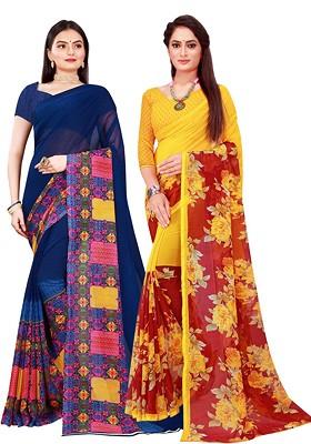 Yellow Embroidered Poly Blend Saree Set