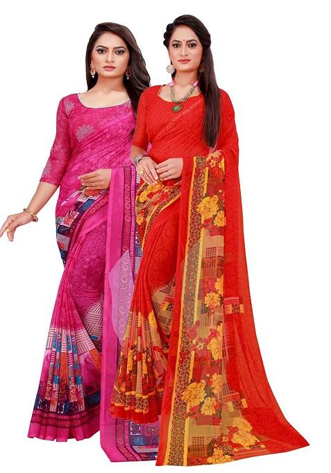 Magenta Floral Georgette Saree Set
