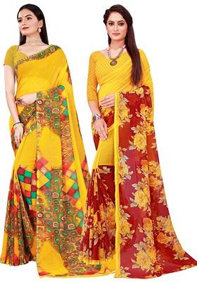 Maroon Embroidered Poly Blend Saree Set