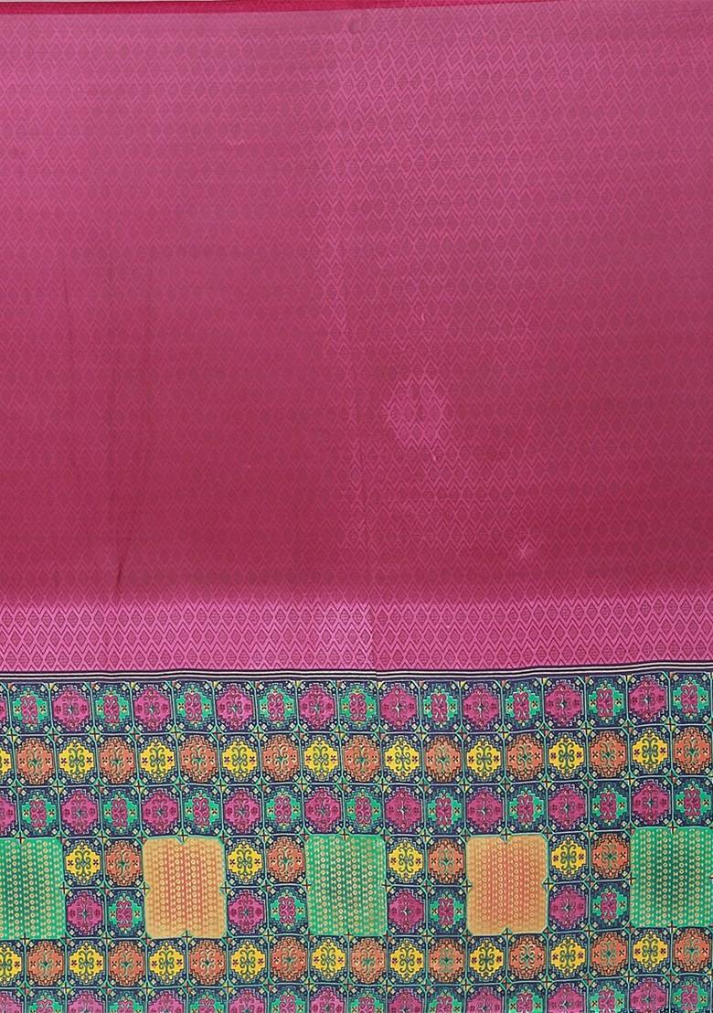 Magenta Printed Georgette Saree Set (Set Of 2)