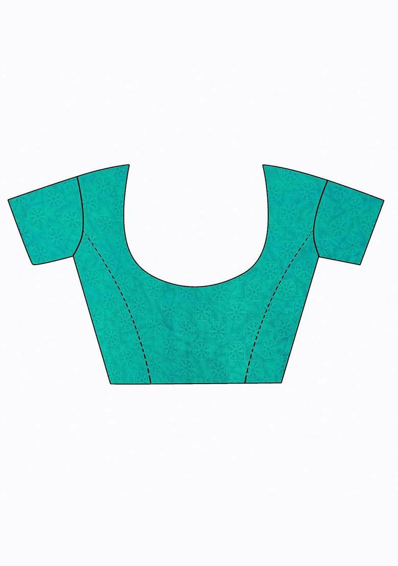 Turquoise Blue Floral Georgette Saree Set (Set Of 2)