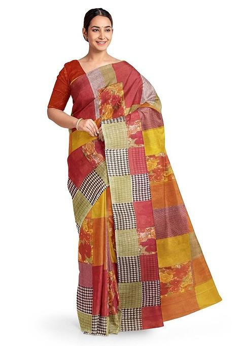 Red Floral Georgette Saree Set