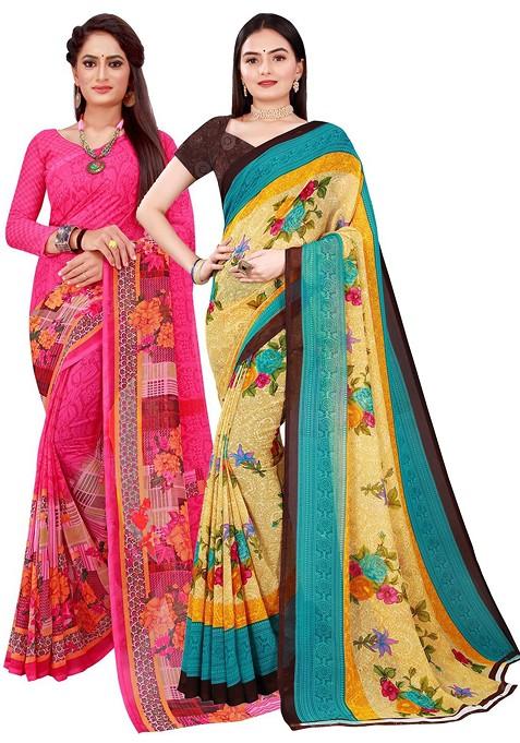 Magenta Floral Georgette Saree Set