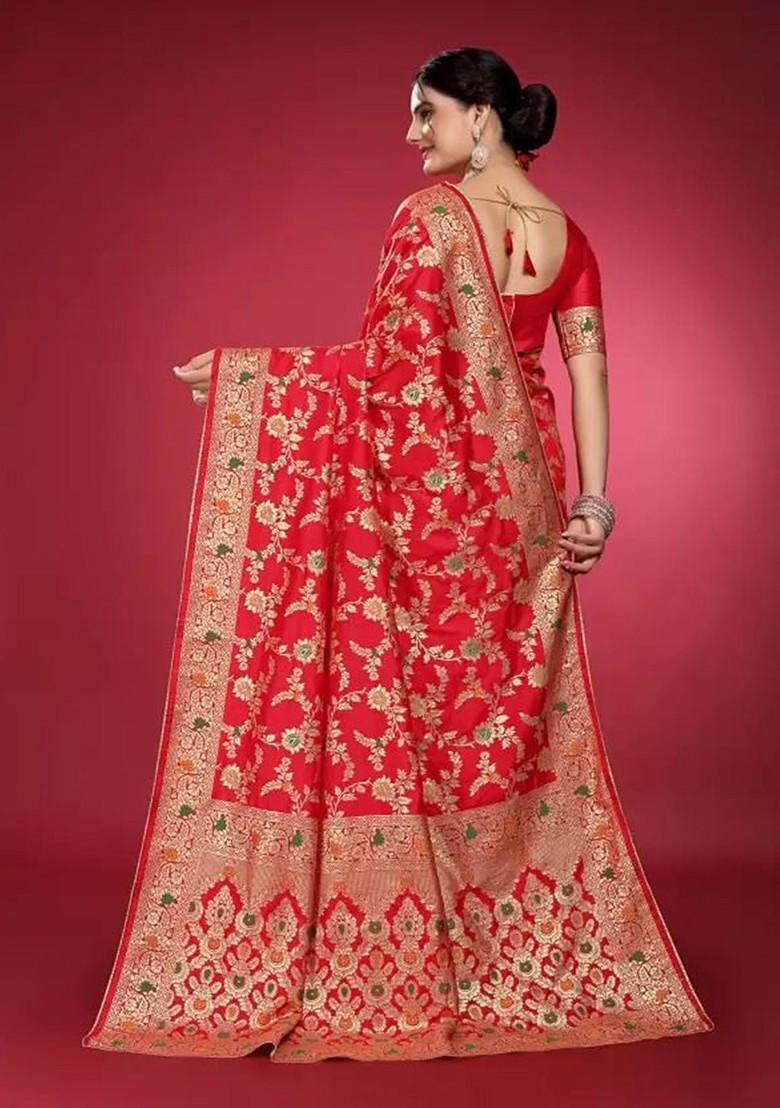 Red woven Kanjeevaram Saree Set