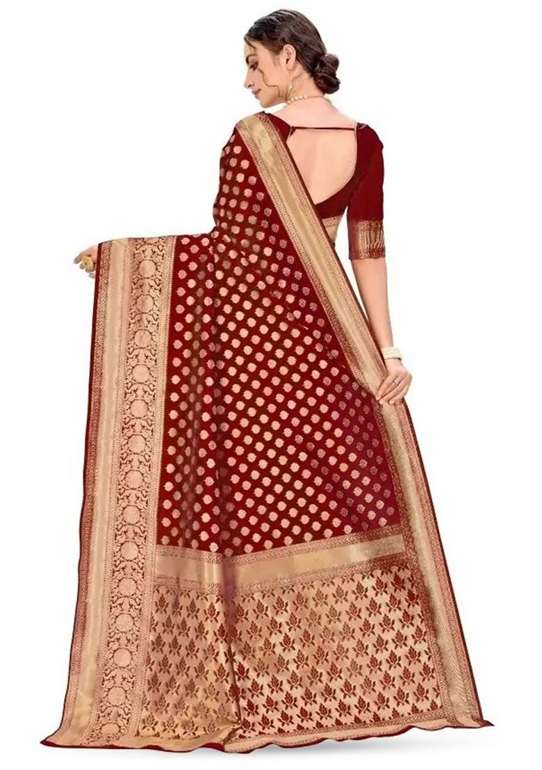Maroon woven Silk Saree Set