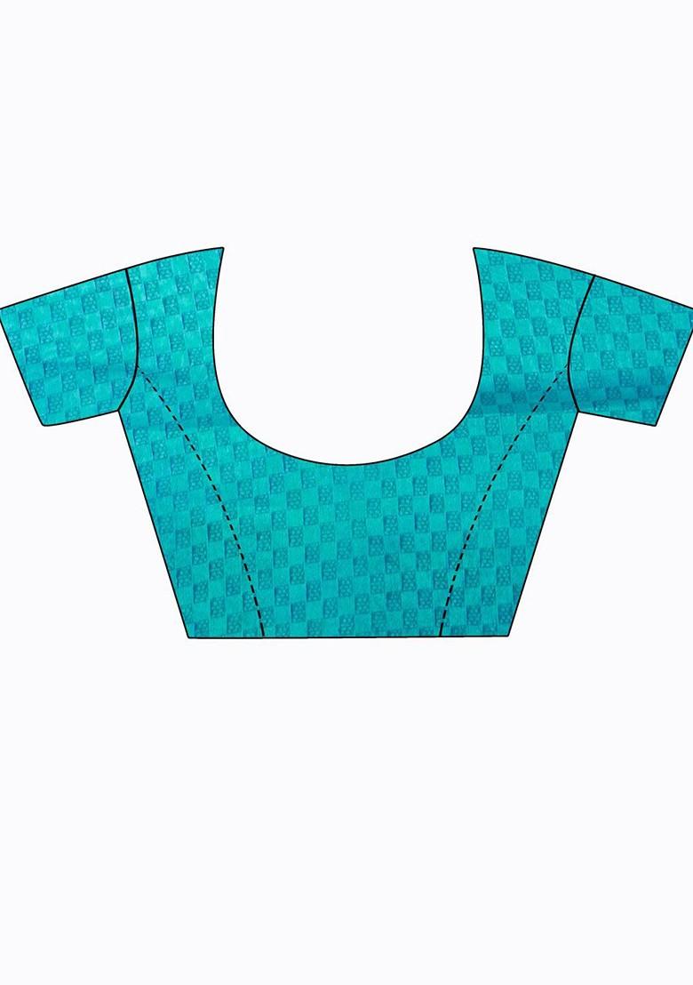 Teal Green Floral Poly Blend Saree Set (Set Of 2)