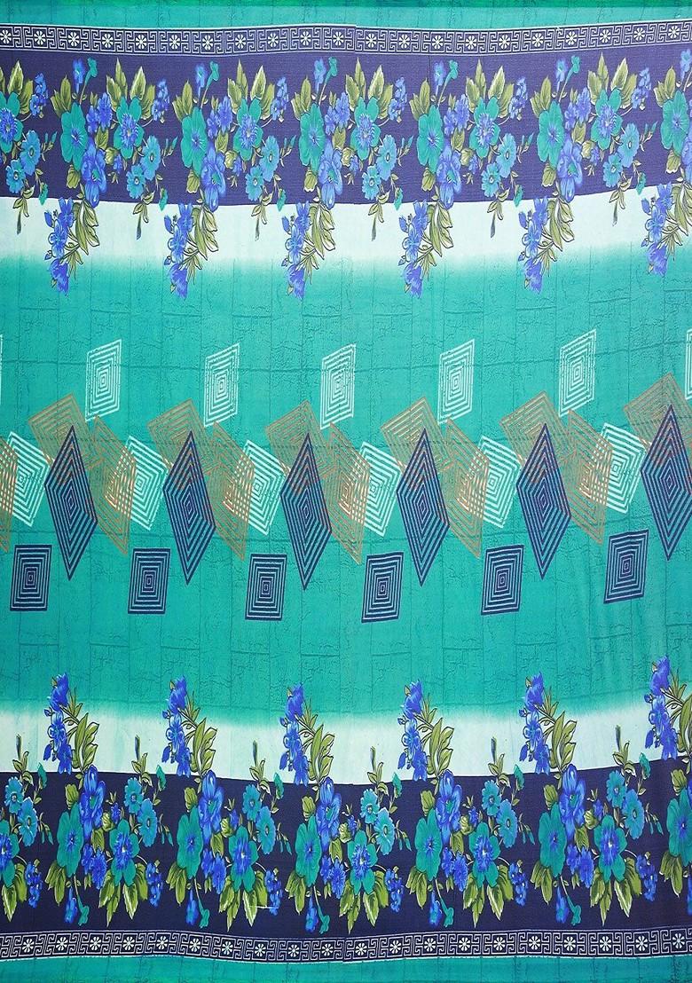 Turquoise Blue Floral Georgette Saree Set (Set Of 2)