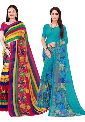 Maroon Floral Georgette Saree Set (Set Of 2)