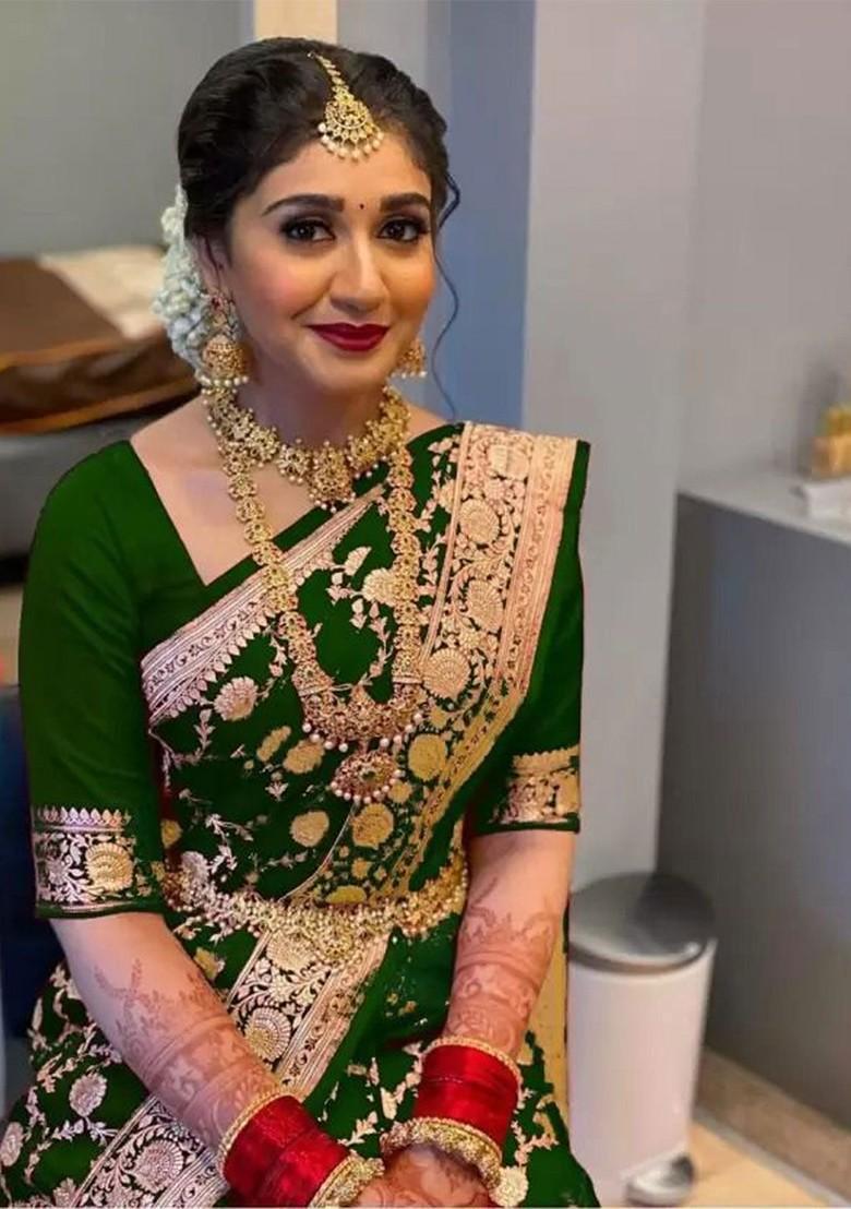 Green woven Silk Saree Set