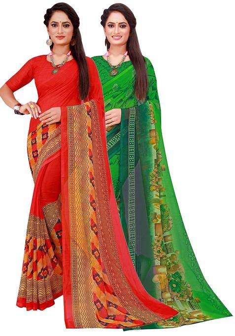 Green Embroidered Georgette Saree Set