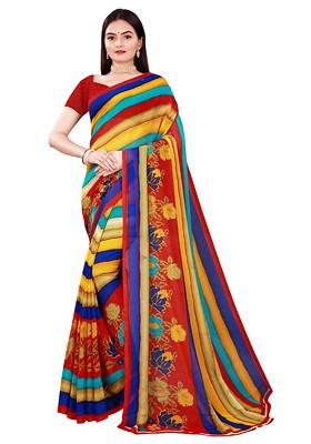 Blue Striped Georgette Saree Set