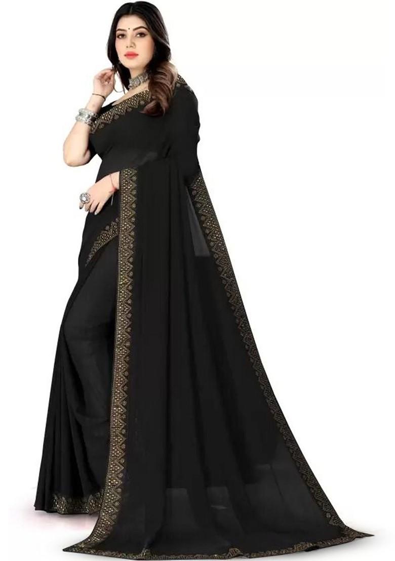 Black Stone Embroidered Georgette Saree Set