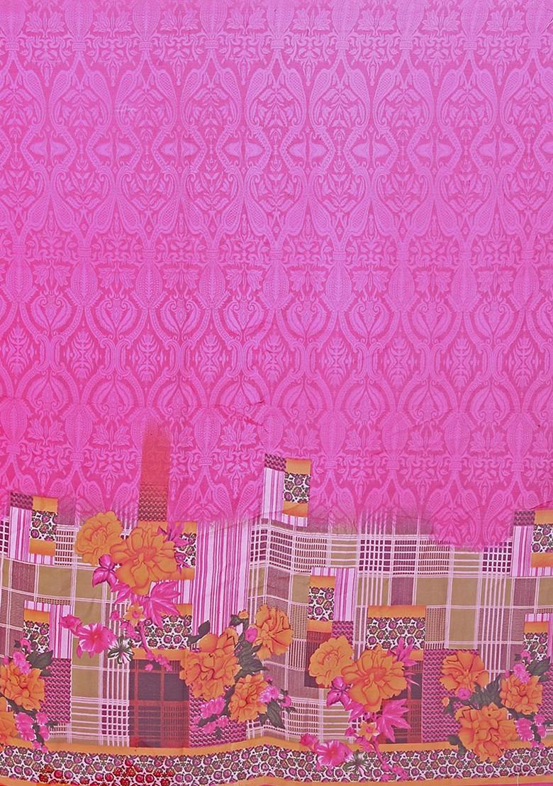 Pink Floral Georgette Saree Set (Set Of 2)