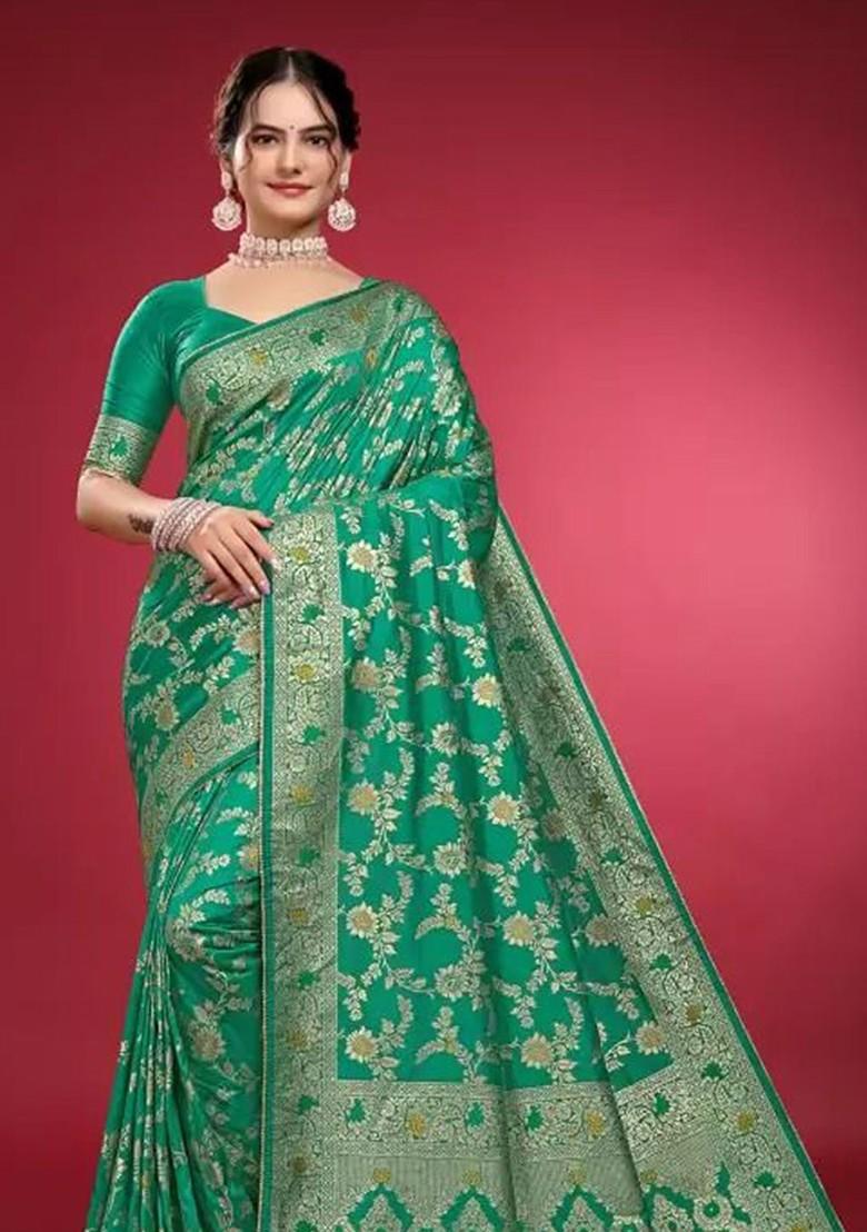 Green woven Silk Saree Set