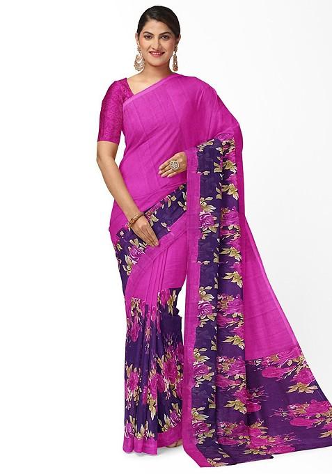 Pink Floral Georgette Saree Set