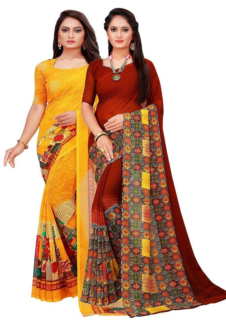 Brown Embroidered Georgette Saree Set