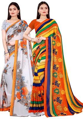 White Embroidered Georgette Saree Set