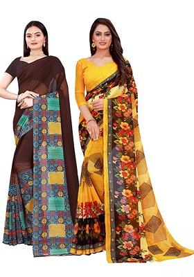 Yellow Embroidered Georgette Saree Set