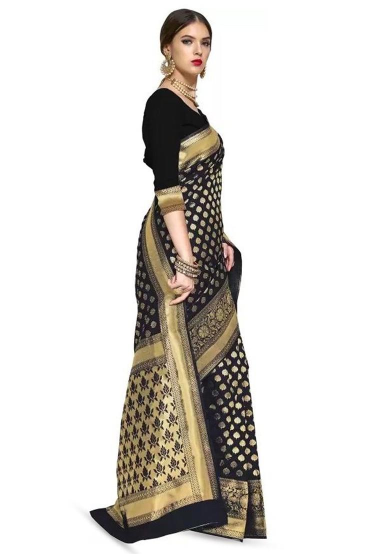 Black woven Silk Saree Set