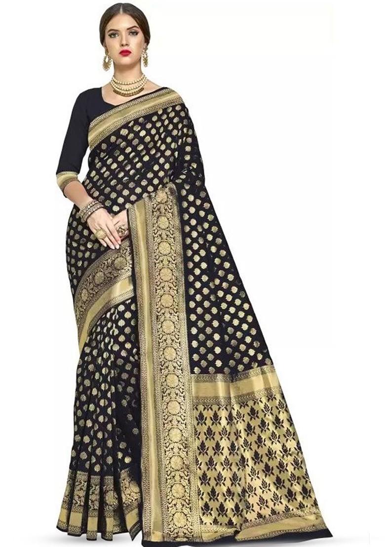 Black woven Silk Saree Set