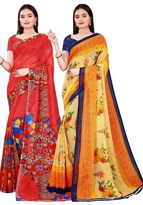 Red Embroidered Georgette Saree Set