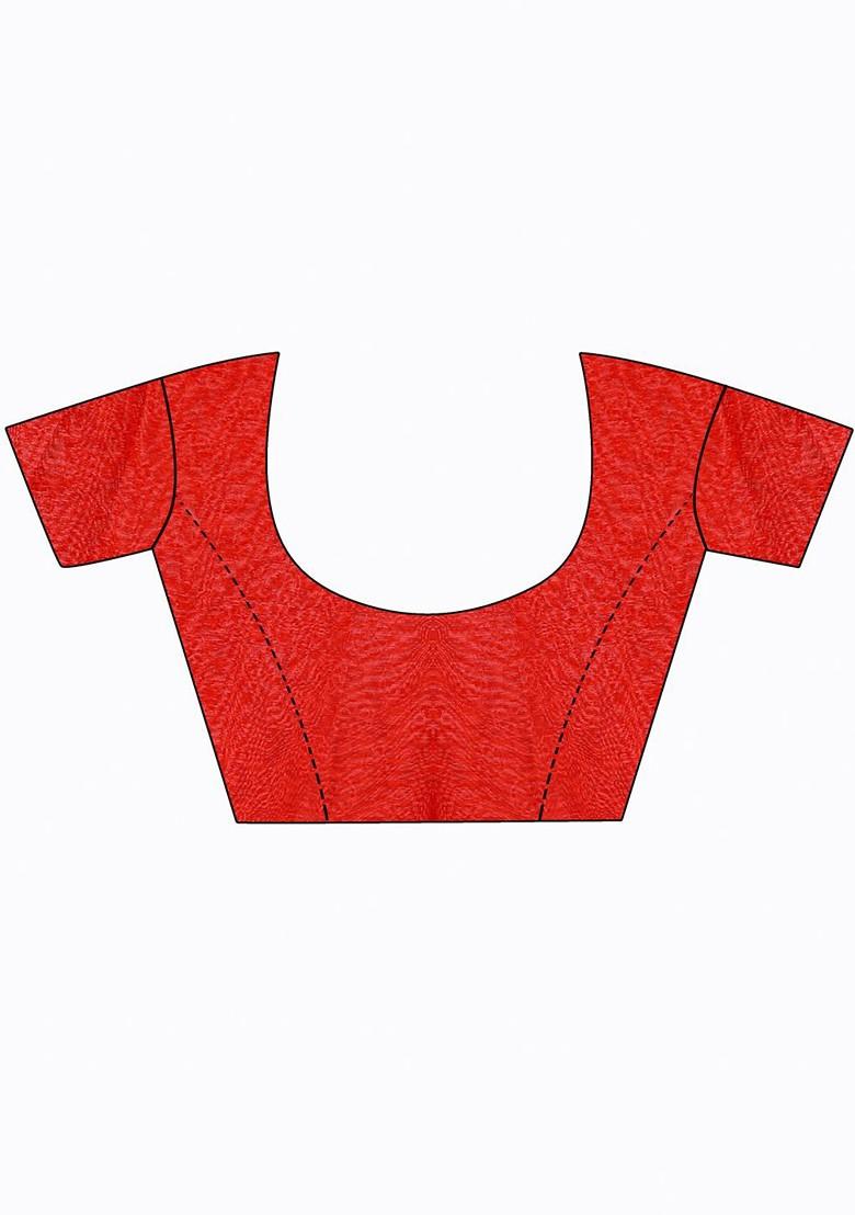 Red Embroidered Georgette Saree Set (Set Of 2)