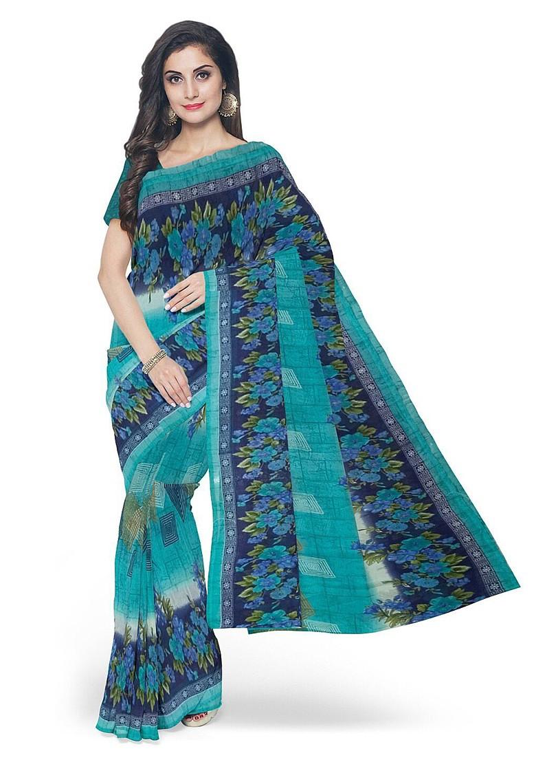 Green Floral Georgette Saree Set