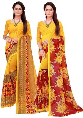 Maroon Embroidered Poly Blend Saree Set