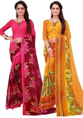 Yellow Embroidered Georgette Saree Set
