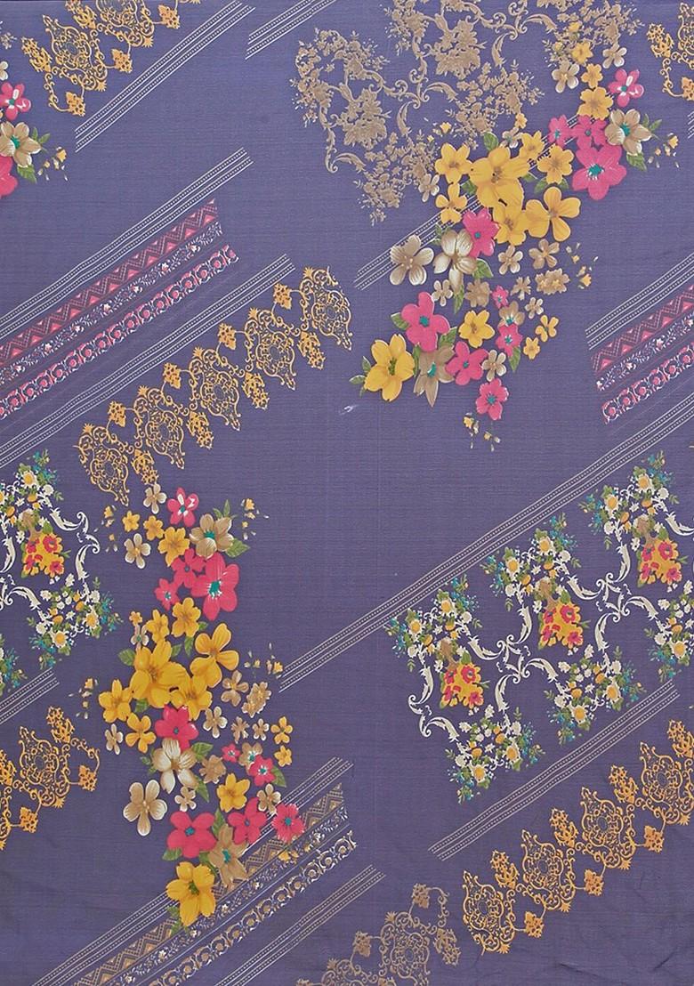 Navy Blue Embroidered Georgette Saree Set (Set Of 2)