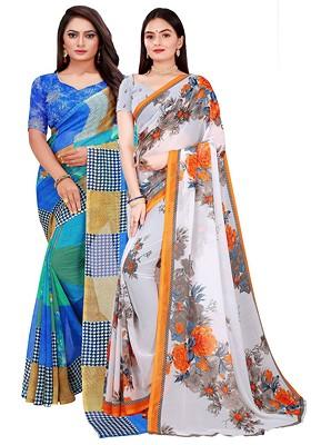 White Embroidered Georgette Saree Set