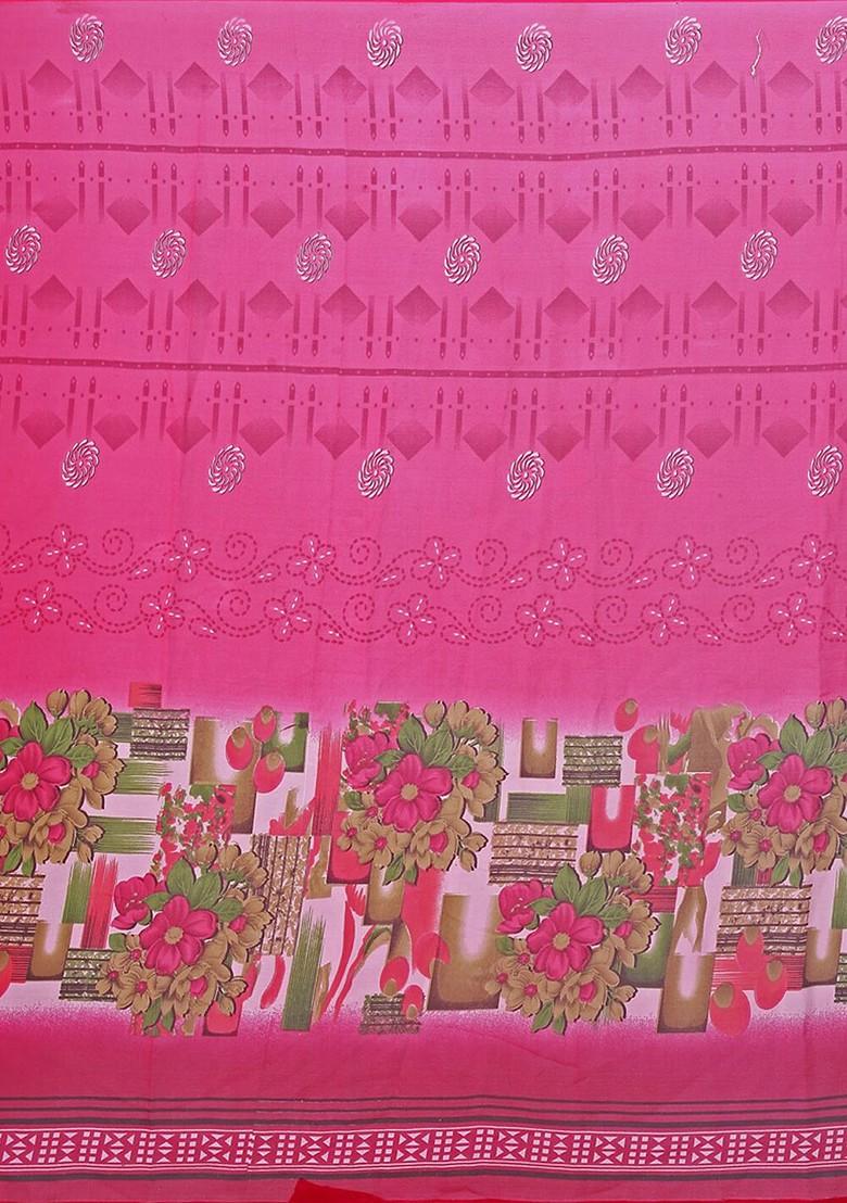 Pink Floral Georgette Saree Set (Set Of 2)