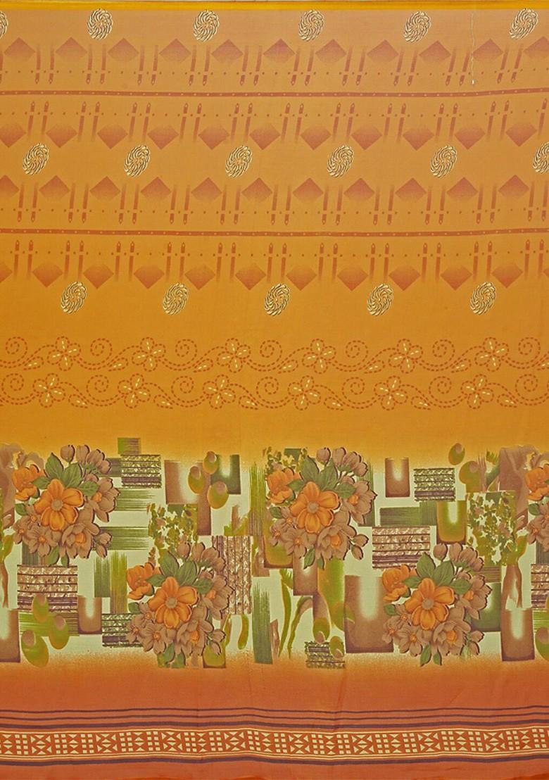 Yellow Embroidered Georgette Saree Set (Set Of 2)