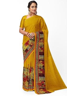 Yellow Floral Georgette Saree Set